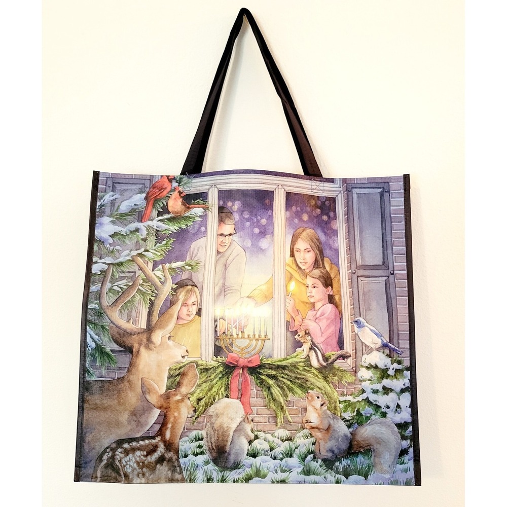 Hanukkah Candles Menorah Shopping Bag Reusable Tote Animals Snow HomeGoods